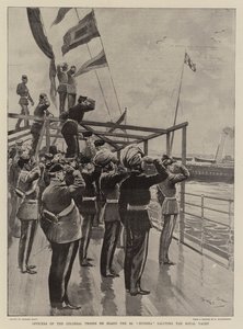 Officerer fra kolonitropperne om bord på SS Dunera hylder Royal Yacht